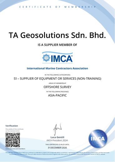 IMCA certificate of membership, TA Geosolutions Sdn Bhd