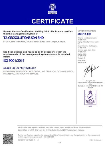 Bureau Veritas ISO 9001:2015 certificate, UKAS accredited