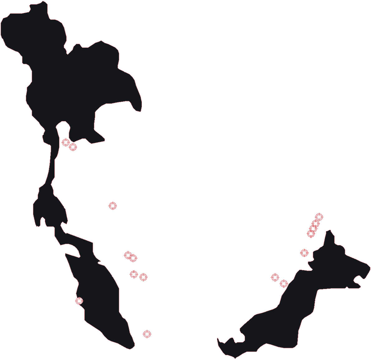 Chart of TA Geosolutions project locations across the Gulf of Thailand, offshore Peninsular Malaysia, offshore Sabah and Sarawak, and Brunei
